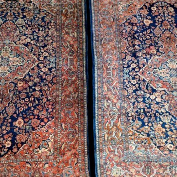 Pair Of Antique Sarouk Rugs, 135 X 197 Cm, Hand-knotted Kork Wool In Iran Circa 1900 - 1920