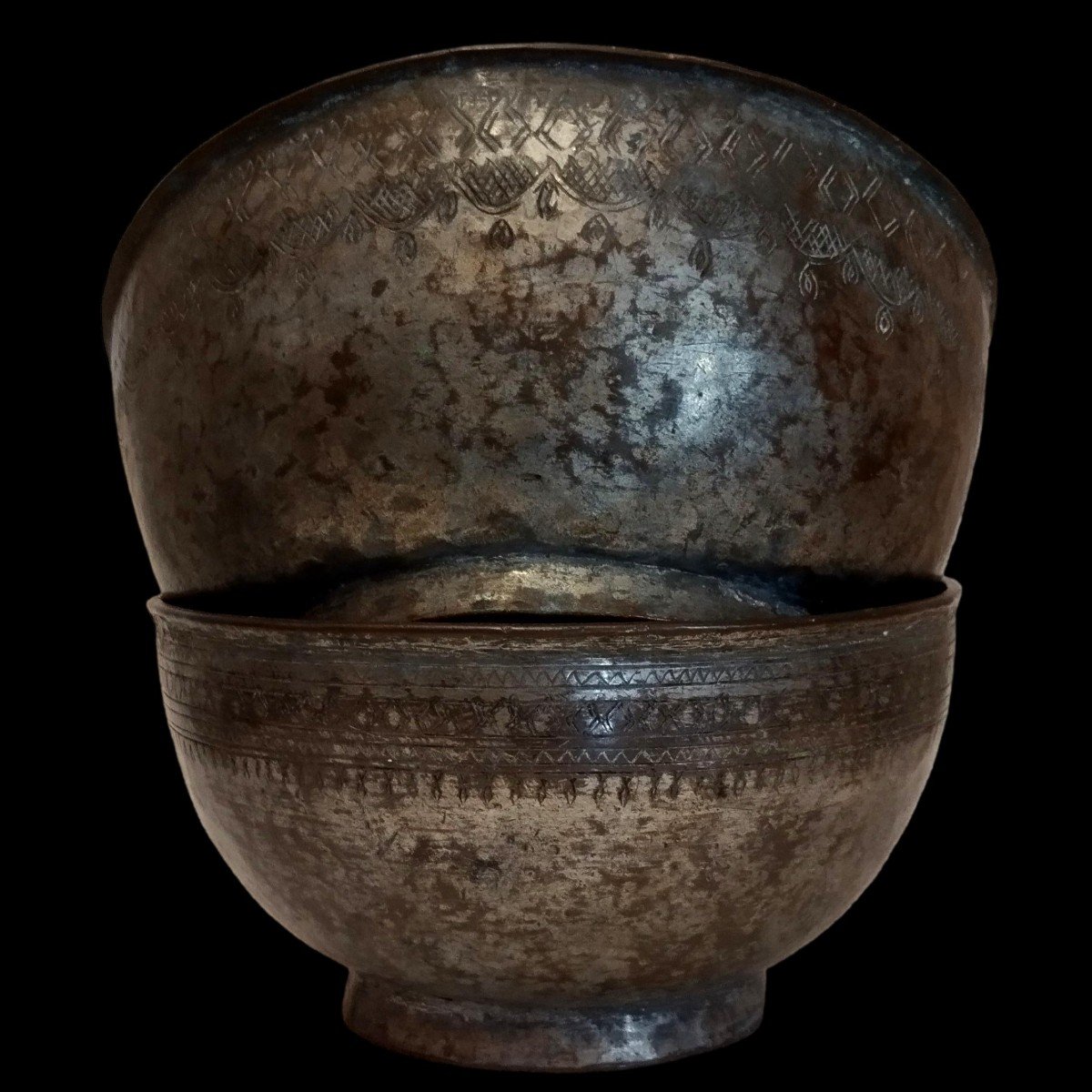 Pair Of Islamic Bowls, Decorated Tinned Copper, Afghanistan, Late 19th, Early 20th Century