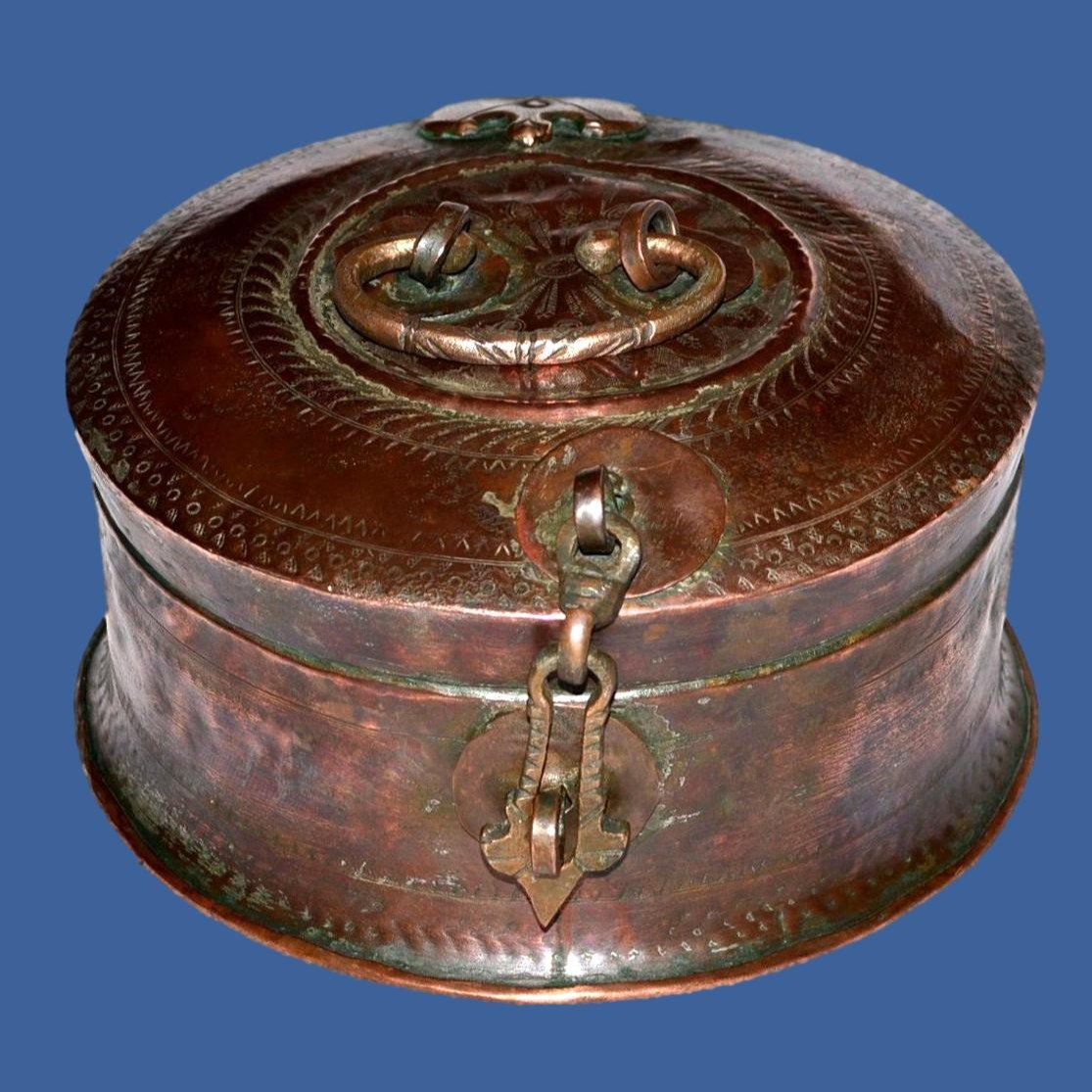 Chapati Box, Bread, In Red Copper, India, Rajasthan Region, Early 20th Century-photo-2