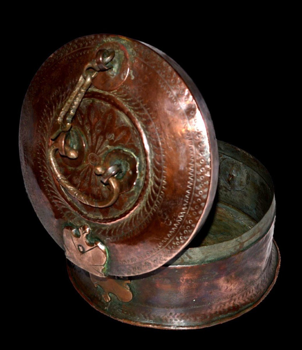 Chapati Box, Bread, In Red Copper, India, Rajasthan Region, Early 20th Century-photo-3