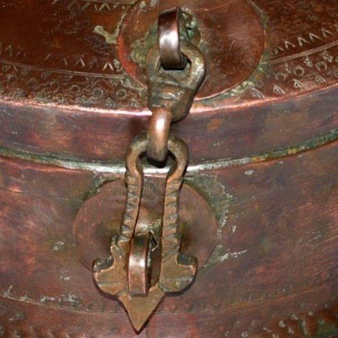 Chapati Box, Bread, In Red Copper, India, Rajasthan Region, Early 20th Century-photo-4