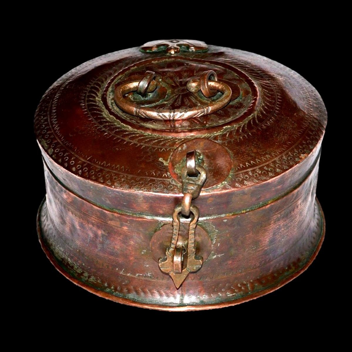 Chapati Box, Bread, In Red Copper, India, Rajasthan Region, Early 20th Century-photo-5