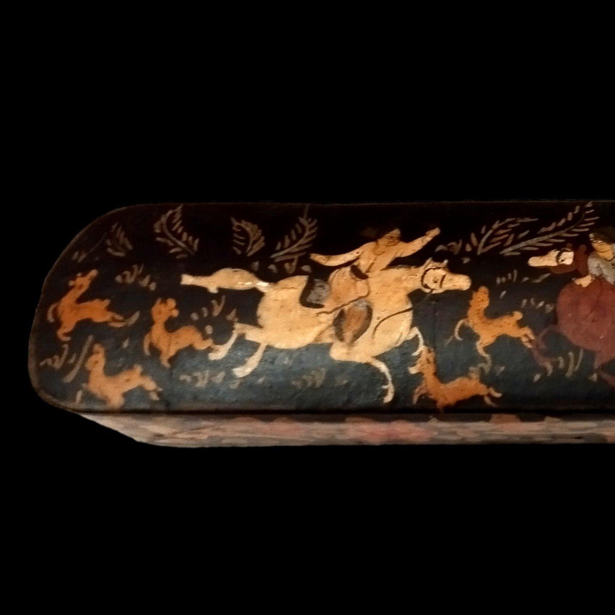 Kadjar Pencil Case, Papier-mâché, Kadjar Dynasty, Deer Hunting Scene, Iran, Persia, 19th Century-photo-3