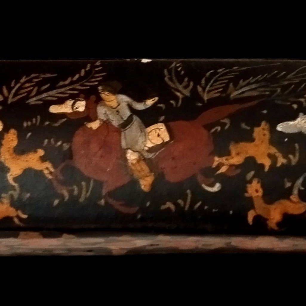 Kadjar Pencil Case, Papier-mâché, Kadjar Dynasty, Deer Hunting Scene, Iran, Persia, 19th Century-photo-4