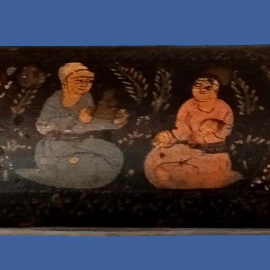 Kadjar Pencil Case, Hand-painted Papier-mâché, Iran, 19th Century-photo-4