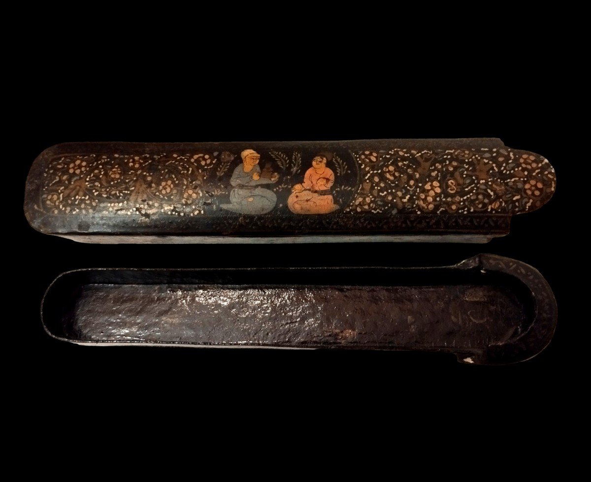 Kadjar Pencil Case, Hand-painted Papier-mâché, Iran, 19th Century-photo-2