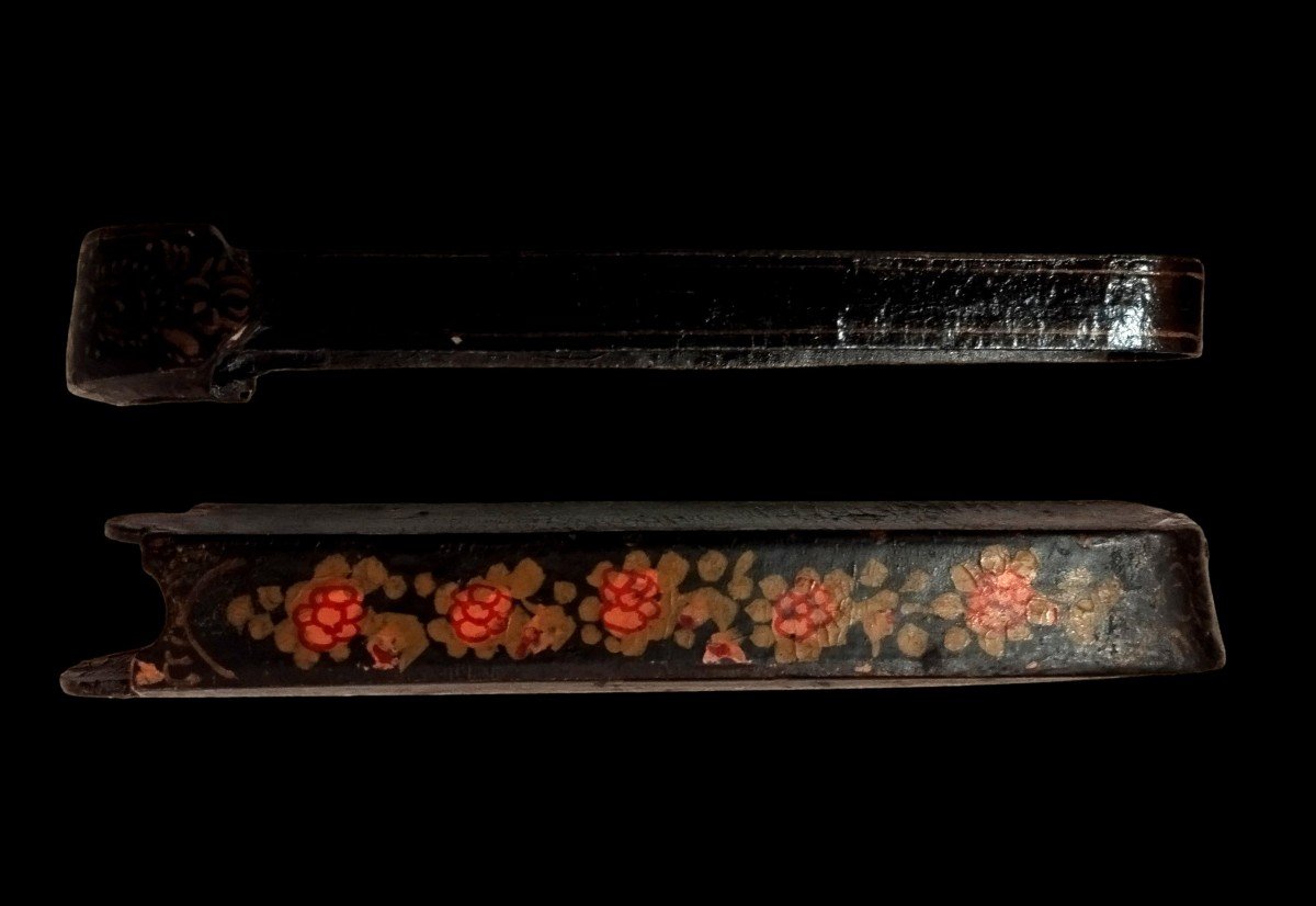 Kadjar Pencil Case, Hand-painted Papier-mâché, Iran, 19th Century-photo-3