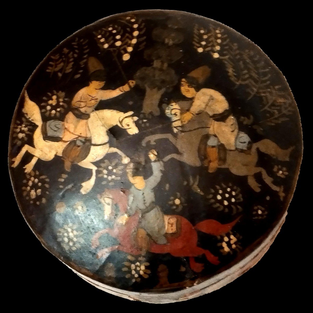 Kadjar Box In Hand-painted Papier-mâché With Polo Players, Iran, 19th Century-photo-2