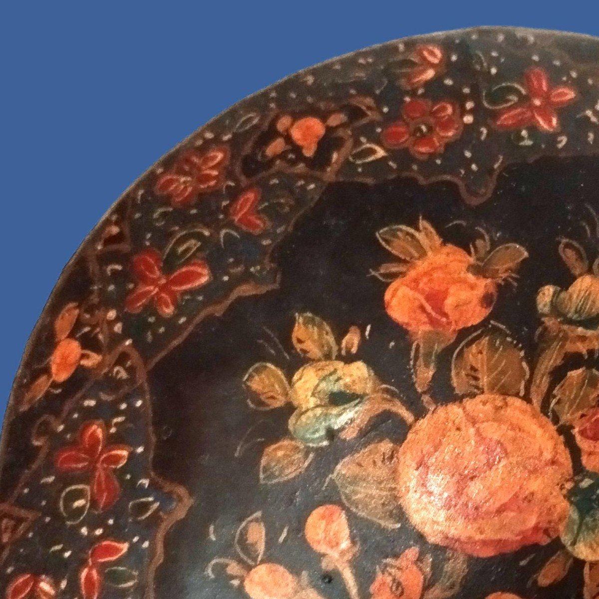 Kadjar Box, Hand-painted Papier-mâché, "the Empire Of Roses" 19th Century-photo-3