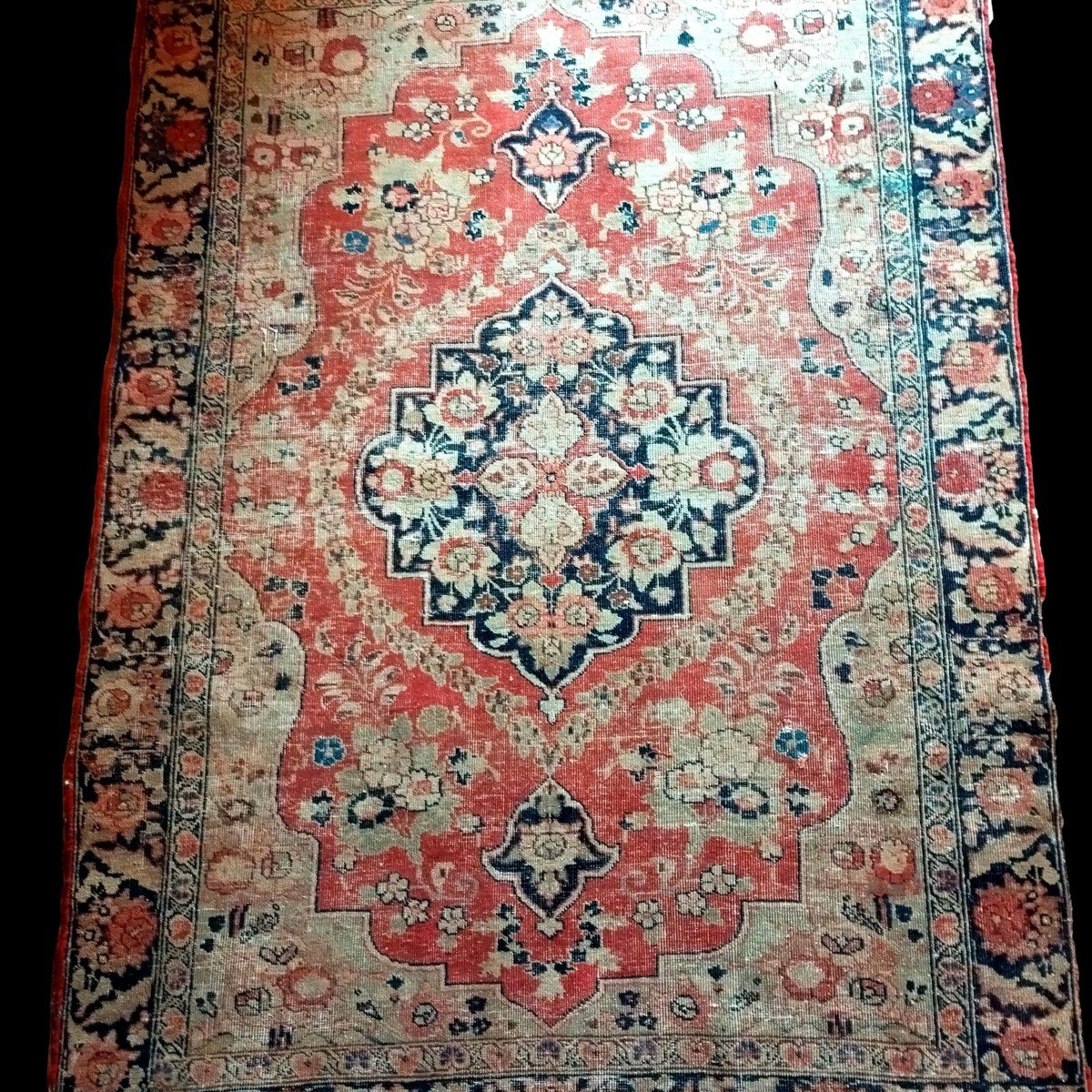 Tapis Tabriz ancien dans son jus, 130 x 185 cm, laine nouée main, roses, Iran, Fin XIX à XXè-photo-2