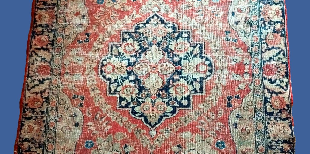 Tapis Tabriz ancien dans son jus, 130 x 185 cm, laine nouée main, roses, Iran, Fin XIX à XXè-photo-1