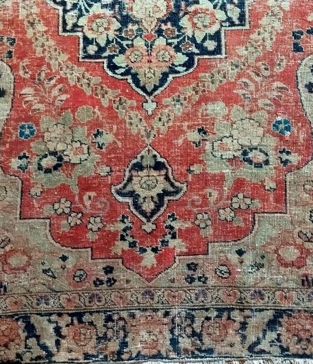 Tapis Tabriz ancien dans son jus, 130 x 185 cm, laine nouée main, roses, Iran, Fin XIX à XXè-photo-4