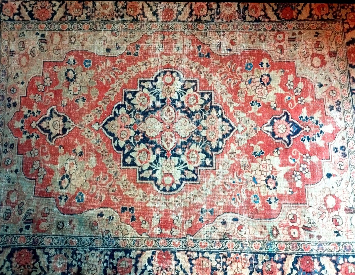 Tapis Tabriz ancien dans son jus, 130 x 185 cm, laine nouée main, roses, Iran, Fin XIX à XXè-photo-6