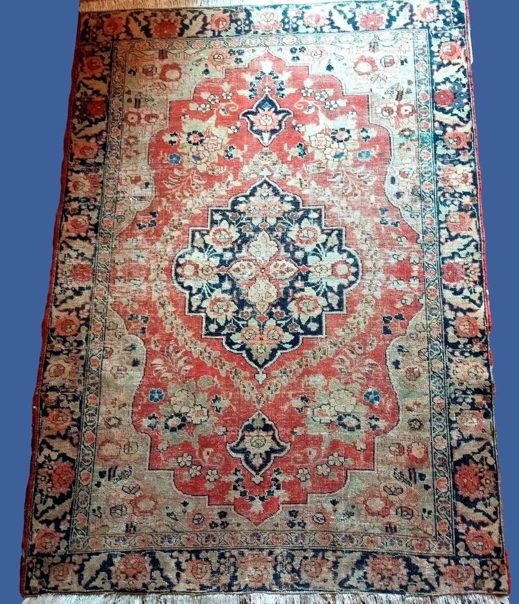 Tapis Tabriz ancien dans son jus, 130 x 185 cm, laine nouée main, roses, Iran, Fin XIX à XXè-photo-7