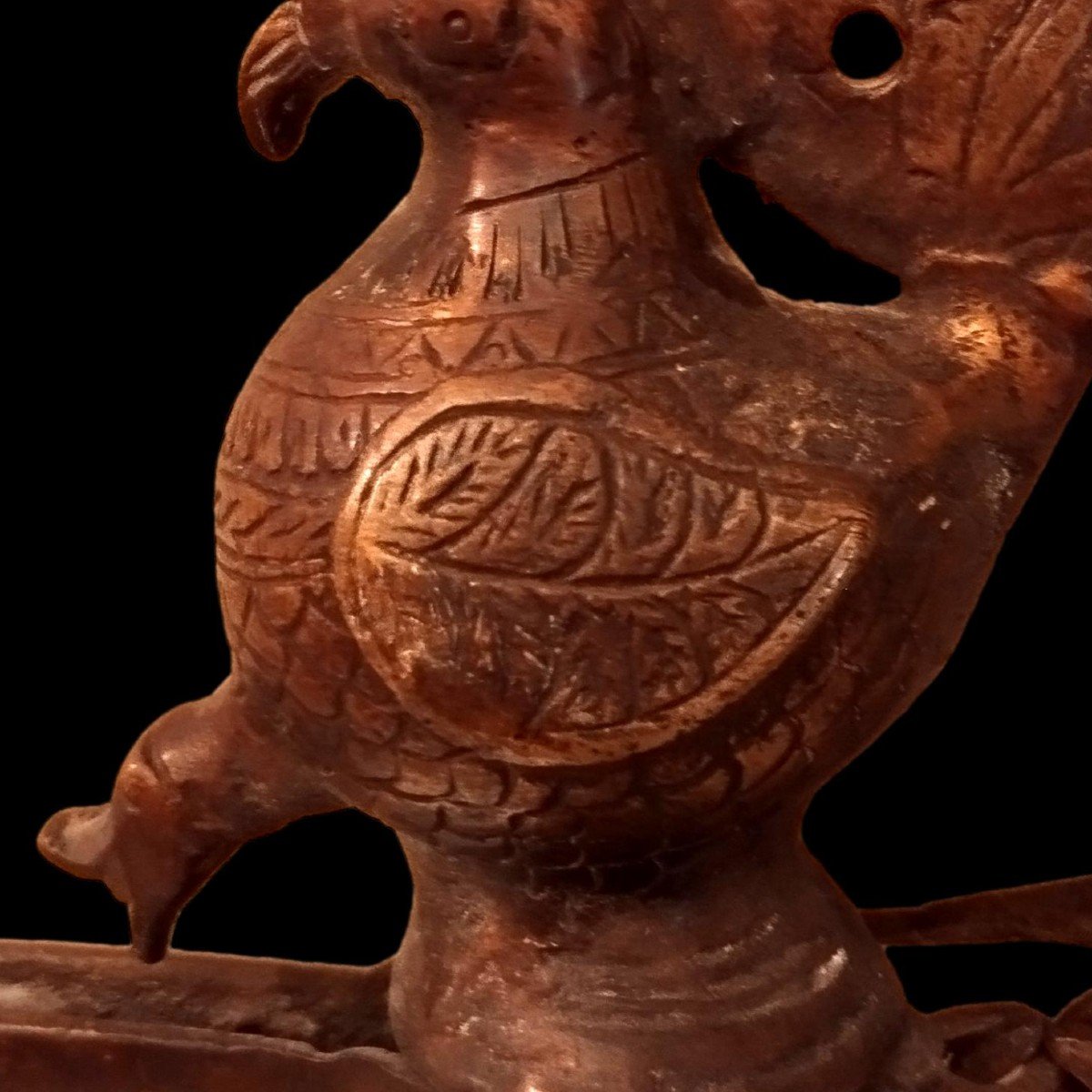 Bronze Oil Lamp, Peacock, Beloved Bird, South India Circa 1900-photo-4