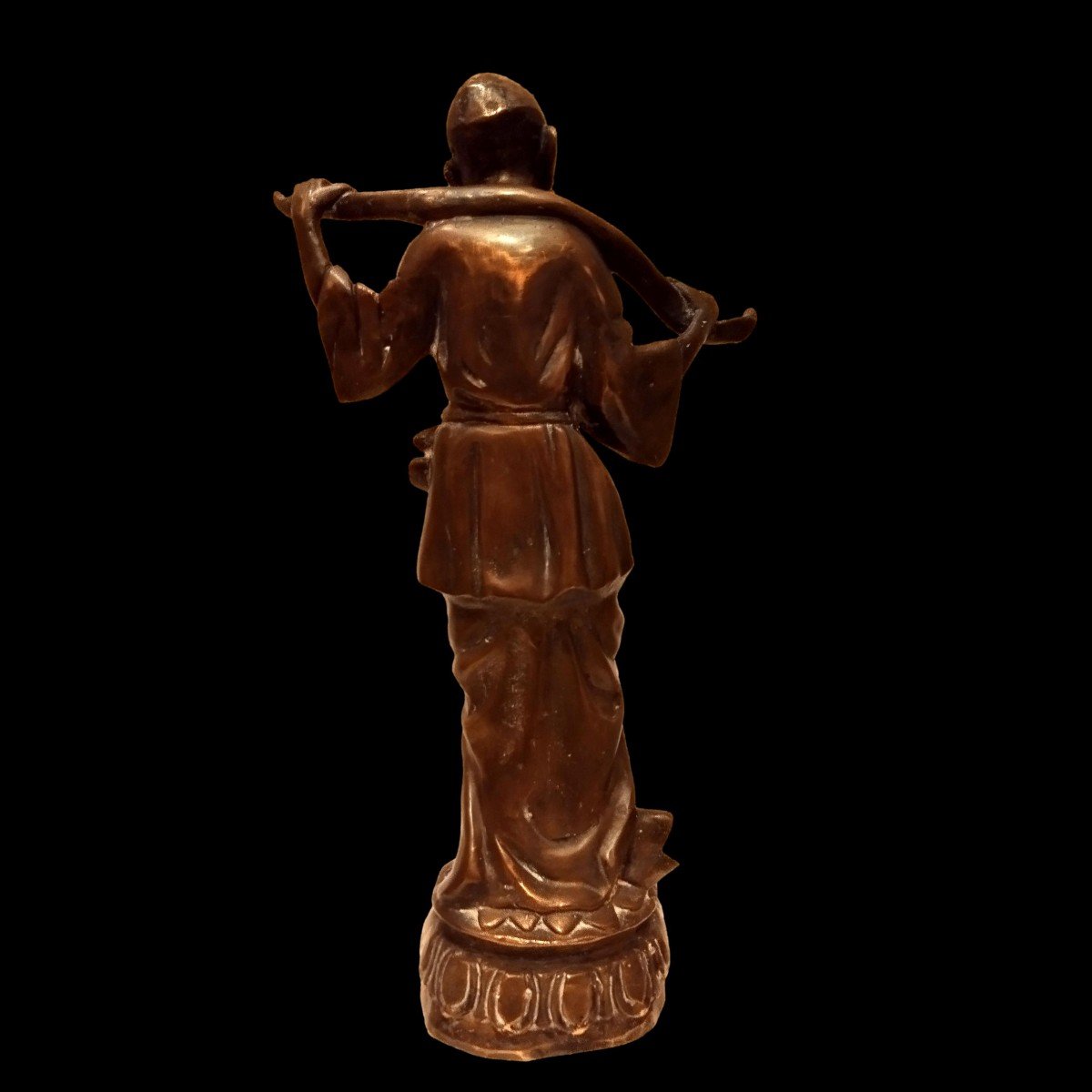 Bronze, porteur d'eau, grande taille, Ht 46, cm, Asie du Sud-est, milieu du XXème siècle-photo-3