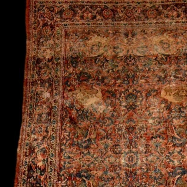 Isfahan Carpet, Hunting Scenes, 124 X 203 Cm, Hand-knotted Wool, Iran, Kadjar Dynasty, 19th Century-photo-3