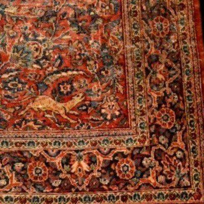 Isfahan Carpet, Hunting Scenes, 124 X 203 Cm, Hand-knotted Wool, Iran, Kadjar Dynasty, 19th Century-photo-4