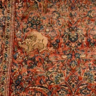 Isfahan Carpet, Hunting Scenes, 124 X 203 Cm, Hand-knotted Wool, Iran, Kadjar Dynasty, 19th Century-photo-5