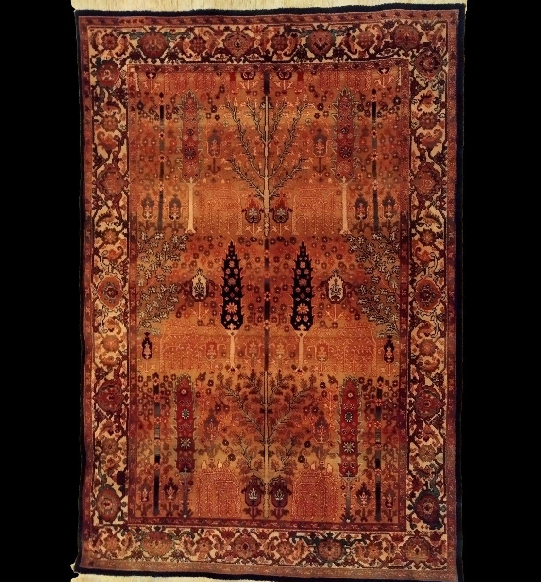 Trees And Bushes Rug, Indo-persian, 120 X 176 Cm, Hand-knotted Wool, 1980, Very Good Condition-photo-2