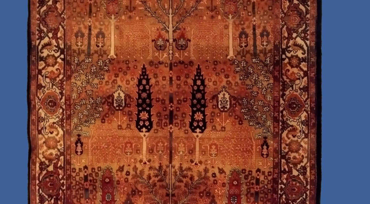 Trees And Bushes Rug, Indo-persian, 120 X 176 Cm, Hand-knotted Wool, 1980, Very Good Condition-photo-1