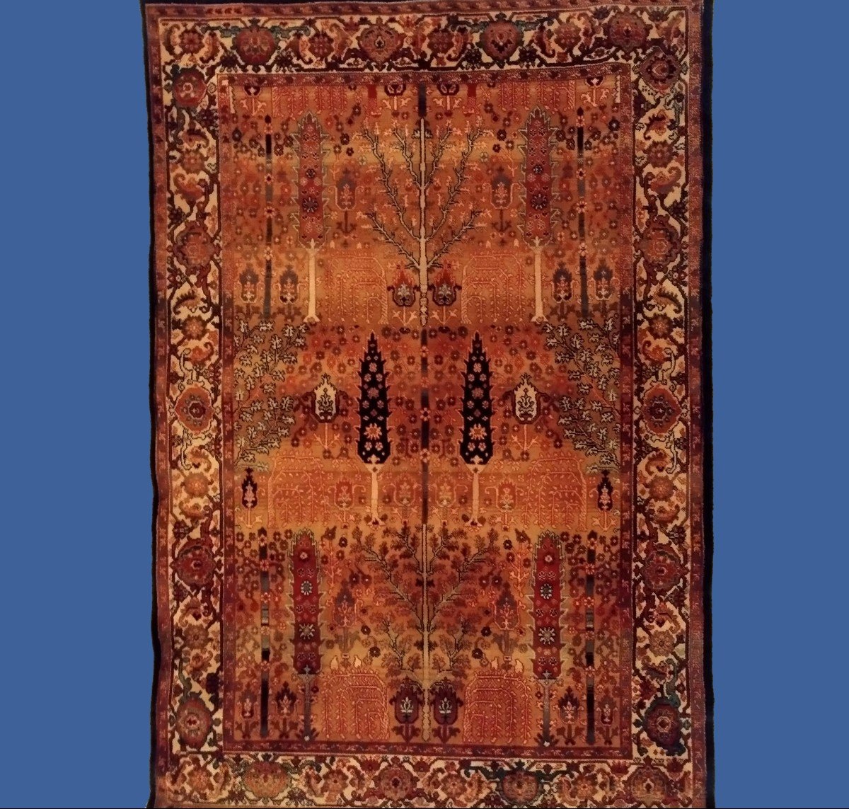 Trees And Bushes Rug, Indo-persian, 120 X 176 Cm, Hand-knotted Wool, 1980, Very Good Condition-photo-7