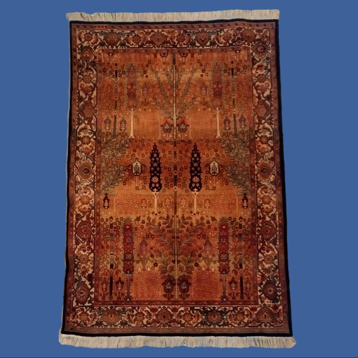 Trees And Bushes Rug, Indo-persian, 120 X 176 Cm, Hand-knotted Wool, 1980, Very Good Condition-photo-6