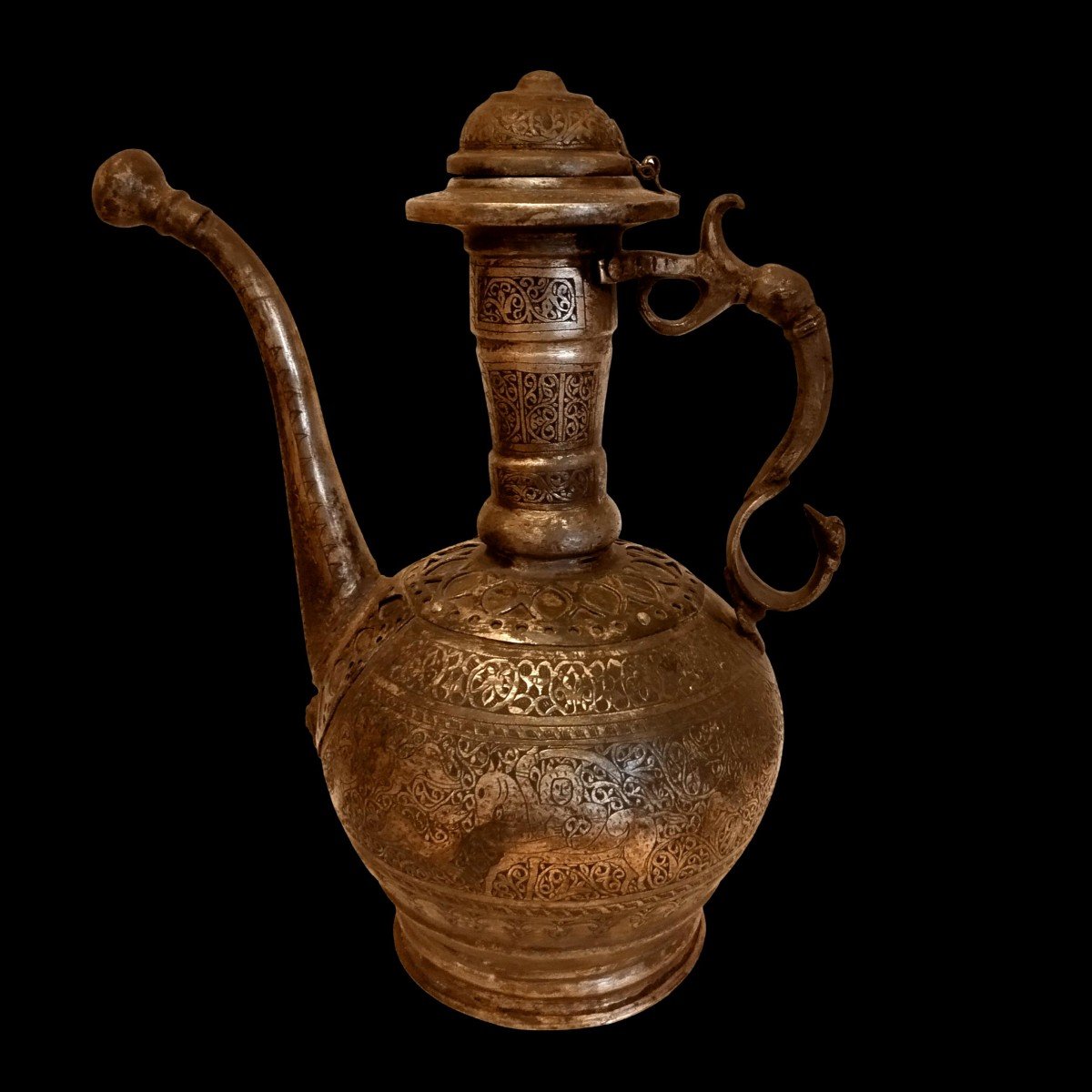 "the Deer Hunt" Ewer, Engraved Tinned Copper, Uzbekistan, 19th Century, Central Asia-photo-3