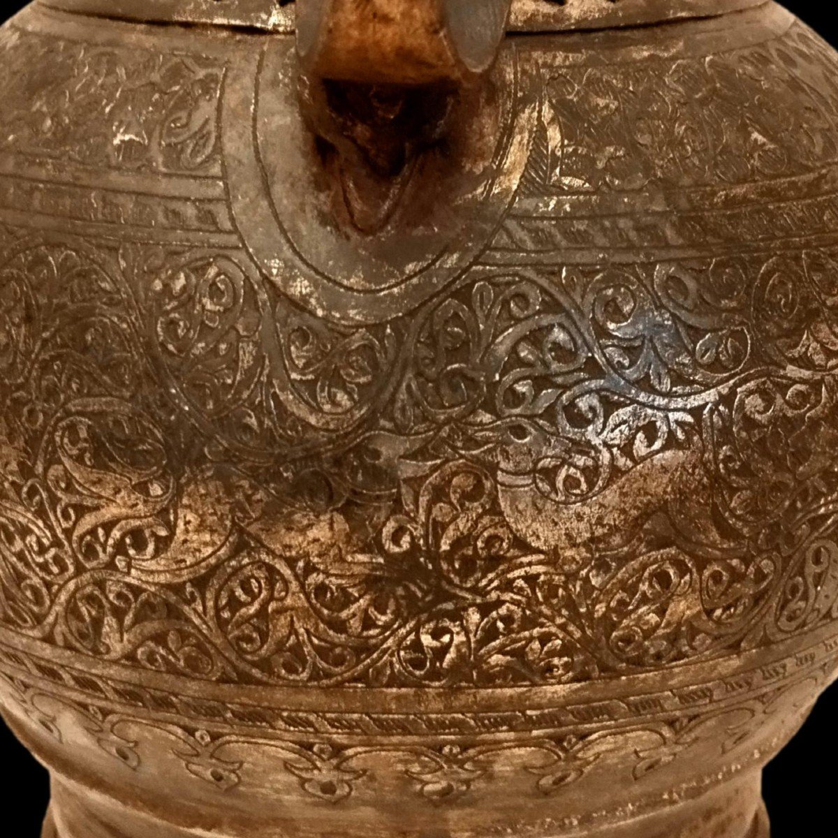 "the Deer Hunt" Ewer, Engraved Tinned Copper, Uzbekistan, 19th Century, Central Asia-photo-3