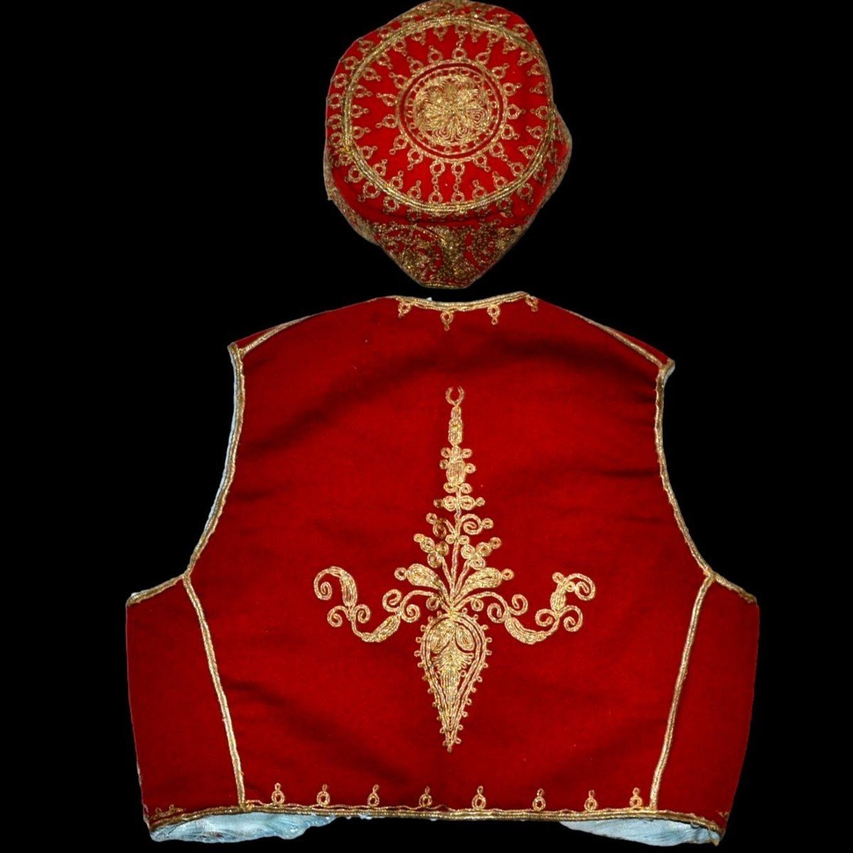 Children's Ceremonial Jacket & Skullcap, Velvet Embroidered With Gold Thread, Silk, Ottoman Empire 19th Century-photo-2