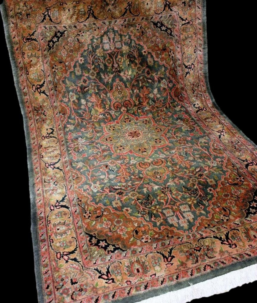 Sarouk Carpet, Indo-persian Kanchipur, 113 X 182 Cm, Hand-knotted Wool Circa 1980, In Very Good Condition-photo-6