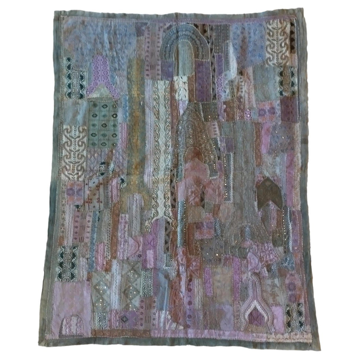 Broderie miroir ou Sheesha ancien, 162 x 213 cm, Gujarat, Inde , 1970, très bon état-photo-3