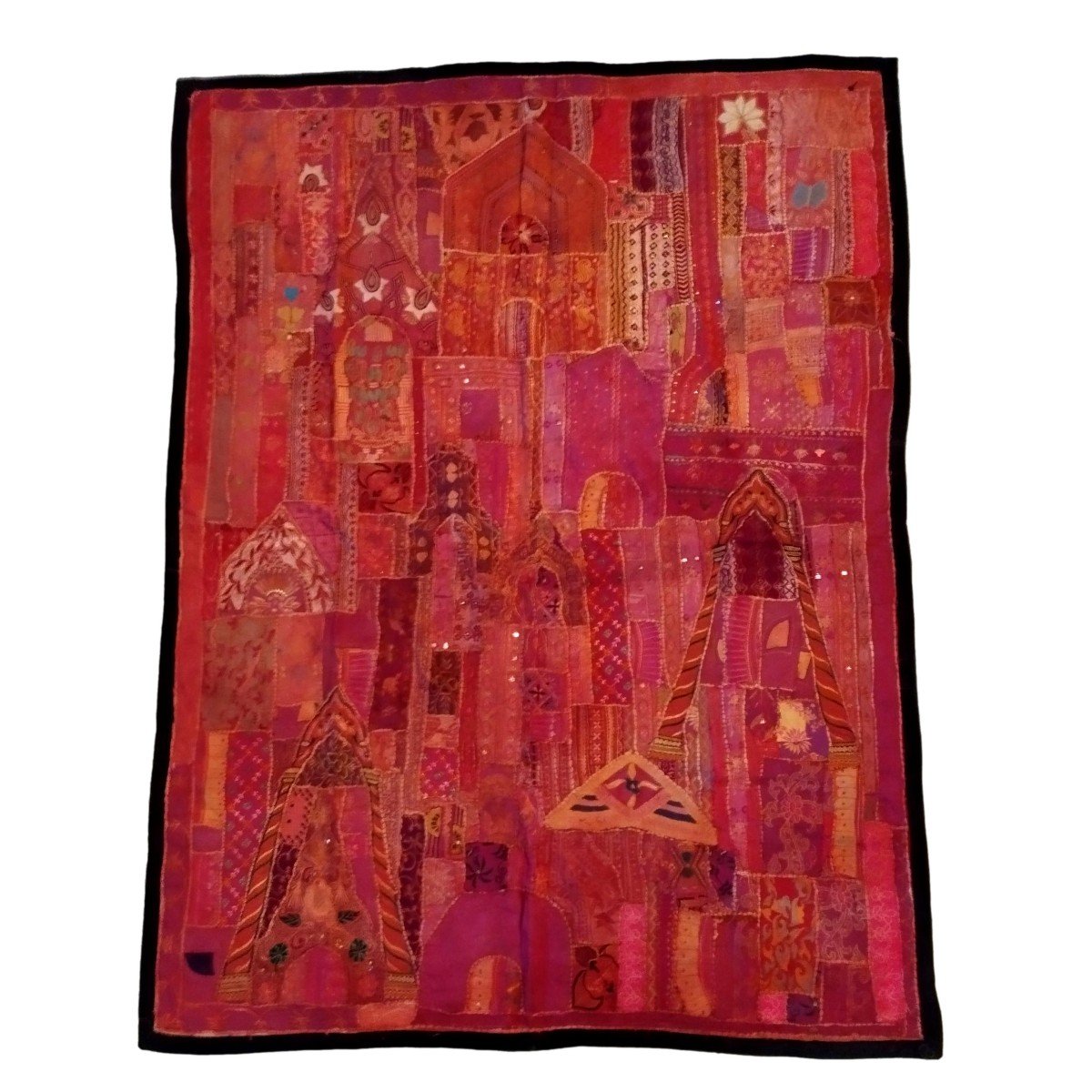 Broderie miroir ou Sheesha ancien, 162 x 213 cm, Gujarat, Inde , 1970, très bon état-photo-6