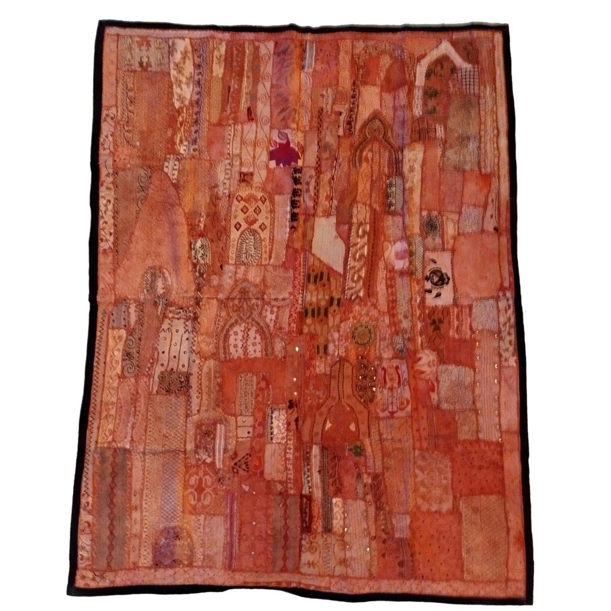 Broderie miroir ou Sheesha ancien, 162 x 213 cm, Gujarat, Inde , 1970, très bon état-photo-7