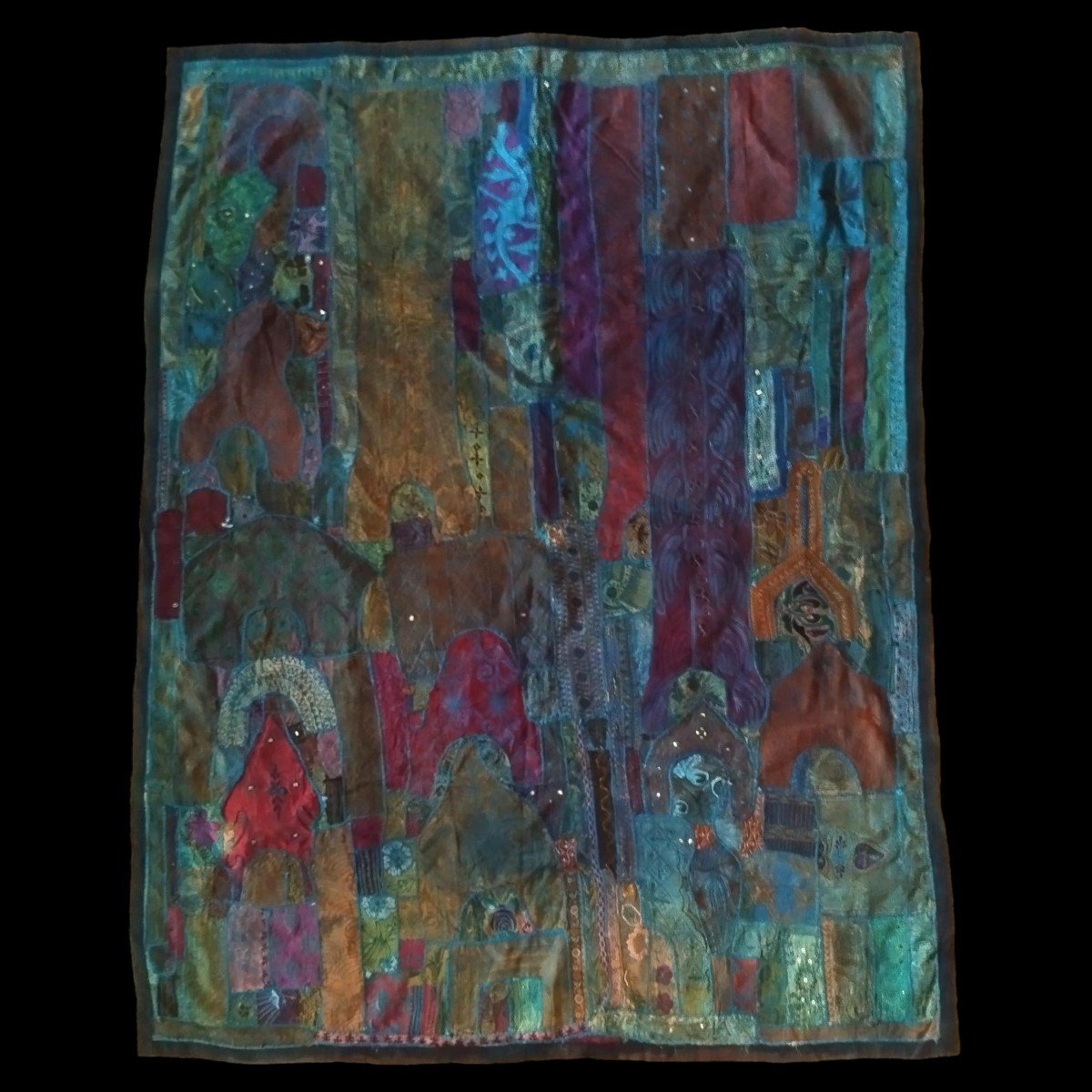 Broderie Miroir ou Sheesha ancien, 158 x 207 cm, Gujarat, Inde , 1970, très bon état-photo-2