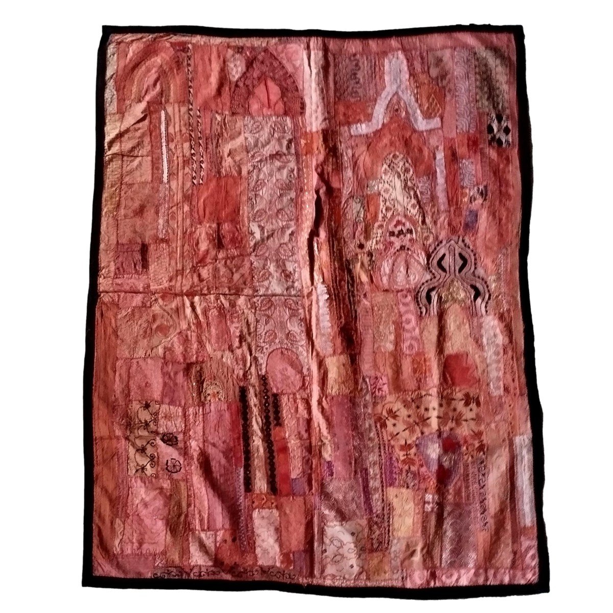 Broderie miroir ou Sheesha ancien, 200 x 225 cm, Gujarat, Inde , 1980, très bon état-photo-6