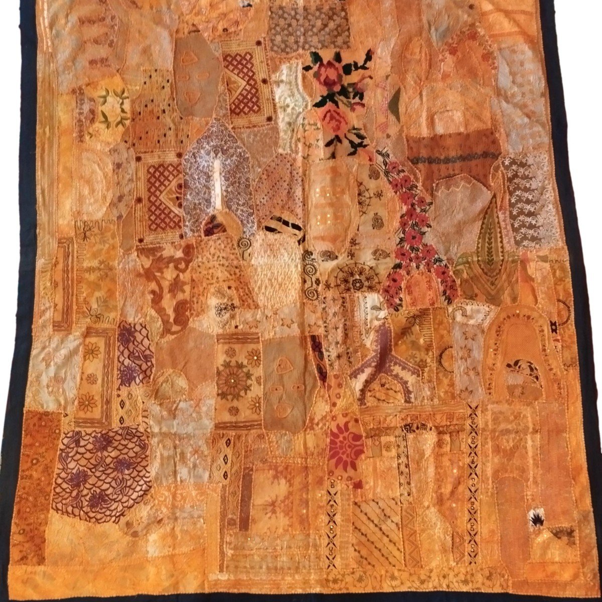 Broderie miroir ou Sheesha ancien, 200 x 225 cm, Gujarat, Inde , 1980, très bon état-photo-7