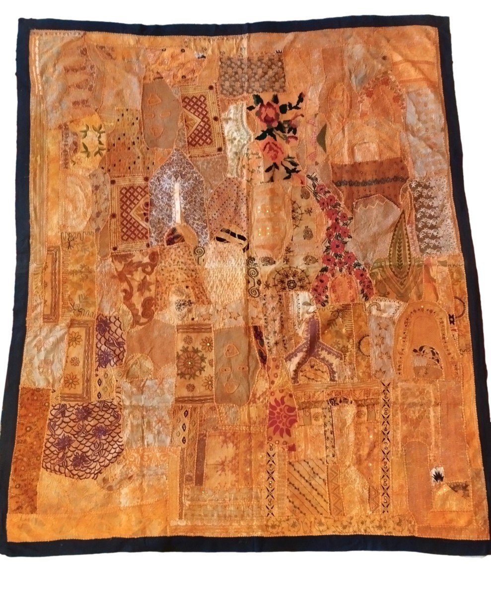 Broderie miroir ou Sheesha ancien, 198 x 241 cm, Gujarat, Inde , 1980, très bon état-photo-7