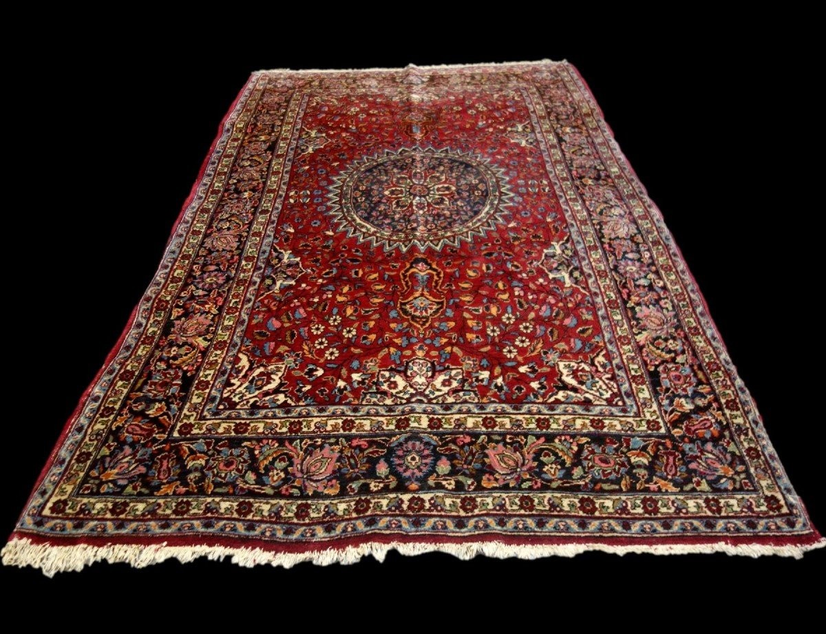 Tapis Macchad, beau persan, 137 x 230 cm, laine nouée main en Iran vers 1950, en bel état-photo-4