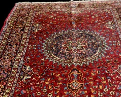 Tapis Macchad, beau persan, 137 x 230 cm, laine nouée main en Iran vers 1950, en bel état-photo-1