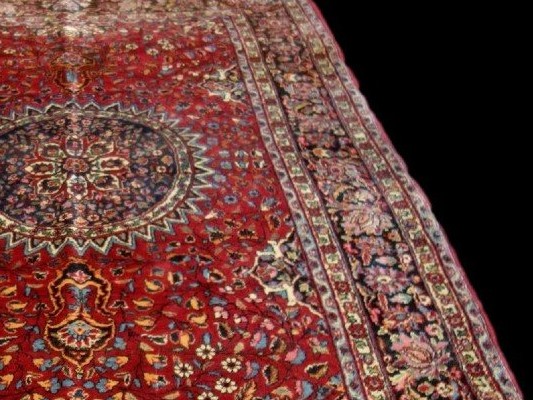 Tapis Macchad, beau persan, 137 x 230 cm, laine nouée main en Iran vers 1950, en bel état-photo-2