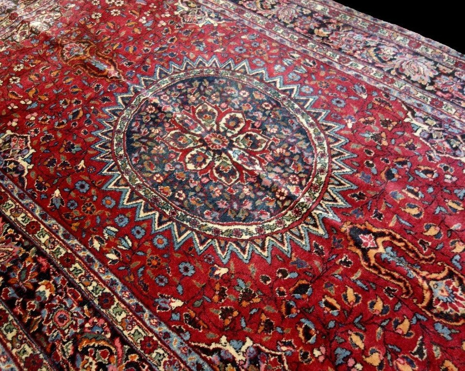 Tapis Macchad, beau persan, 137 x 230 cm, laine nouée main en Iran vers 1950, en bel état-photo-6