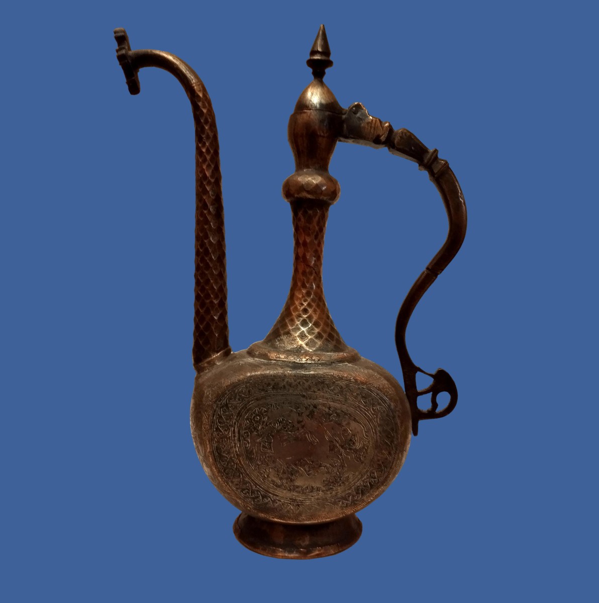 "aftafa" Ewer, Eastern Persia, Tin-plated Brass Engraved All Sides, 19th Century, Eastern Iran-photo-7