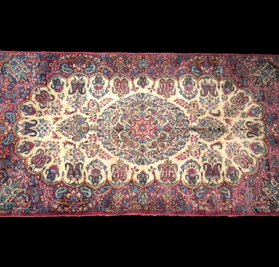 Tapis Kirman, 117 x 210 cm, laine kork nouée main vers 1970 en Iran, en très bon état-photo-3