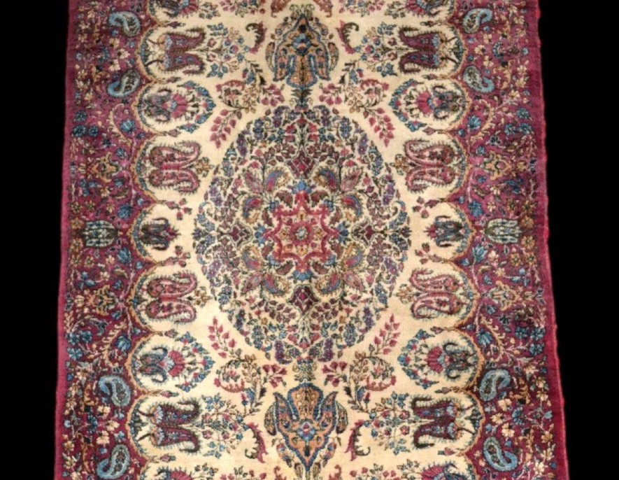 Tapis Kirman, 117 x 210 cm, laine kork nouée main vers 1970 en Iran, en très bon état-photo-2