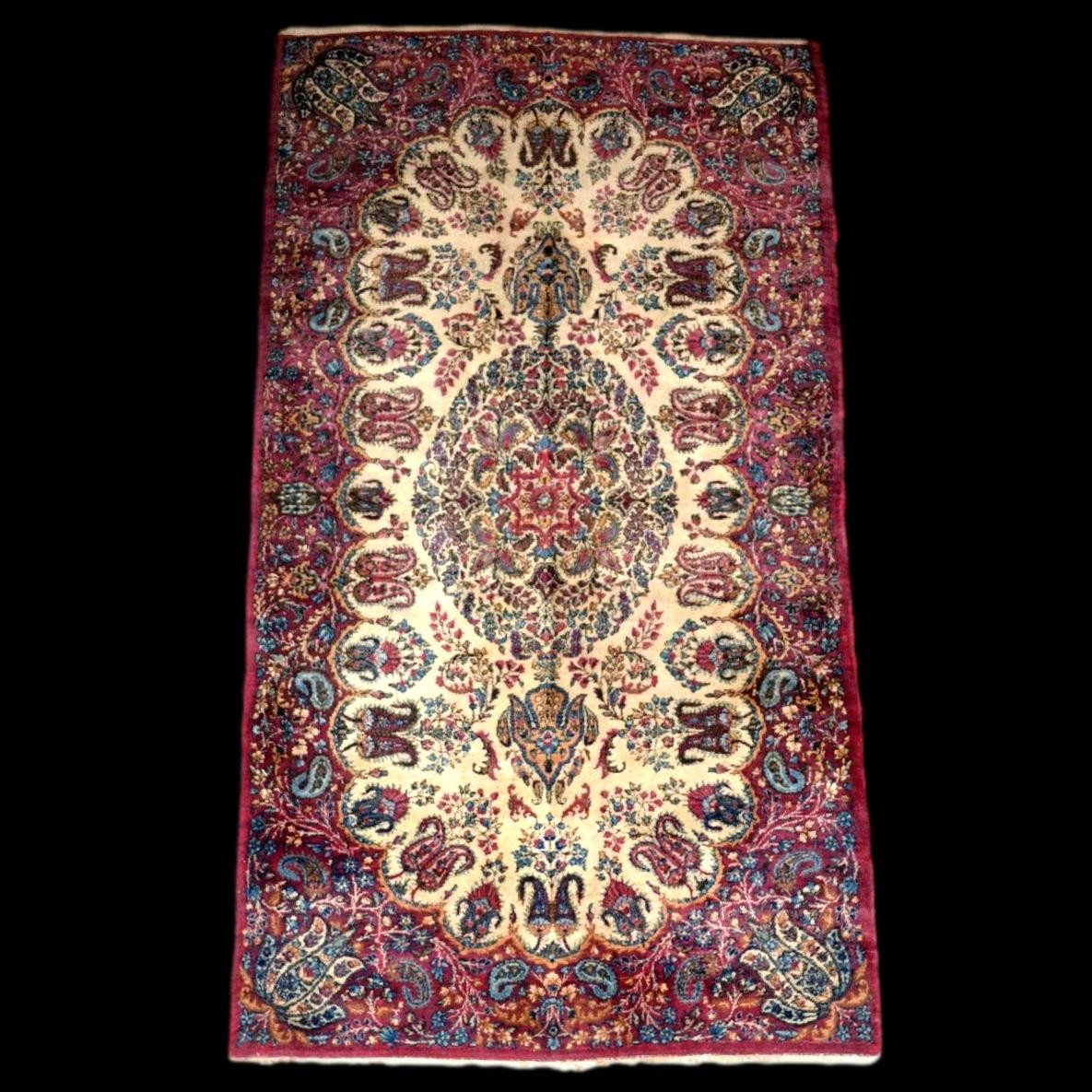 Tapis Kirman, 117 x 210 cm, laine kork nouée main vers 1970 en Iran, en très bon état-photo-8