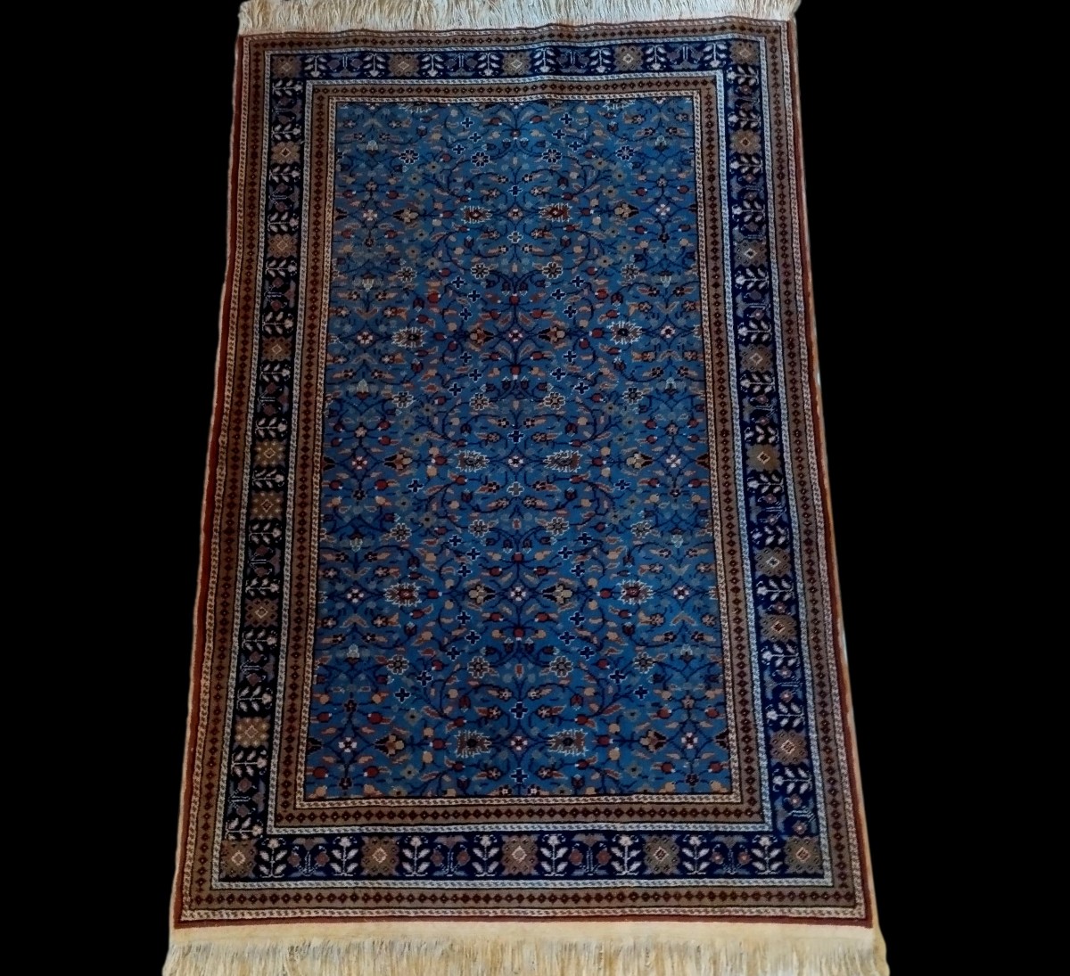 Tapis Kayseri floral bleu, 124 x 206 cm, laine nouée main en Turquie vers 1970,  très bon état-photo-2