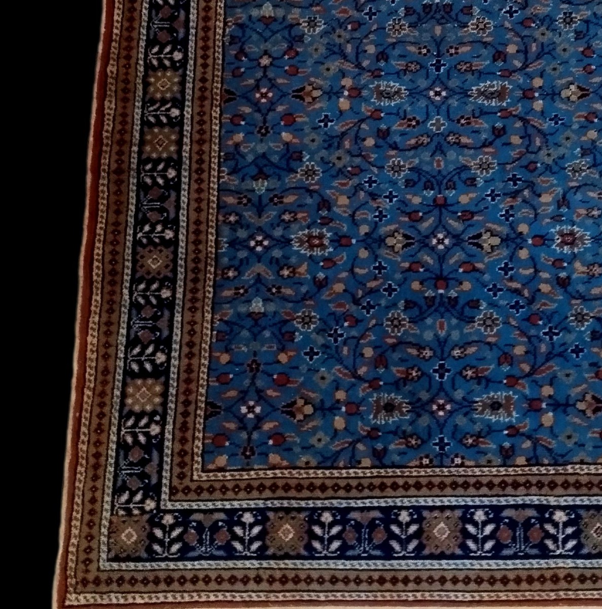 Tapis Kayseri floral bleu, 124 x 206 cm, laine nouée main en Turquie vers 1970,  très bon état-photo-3