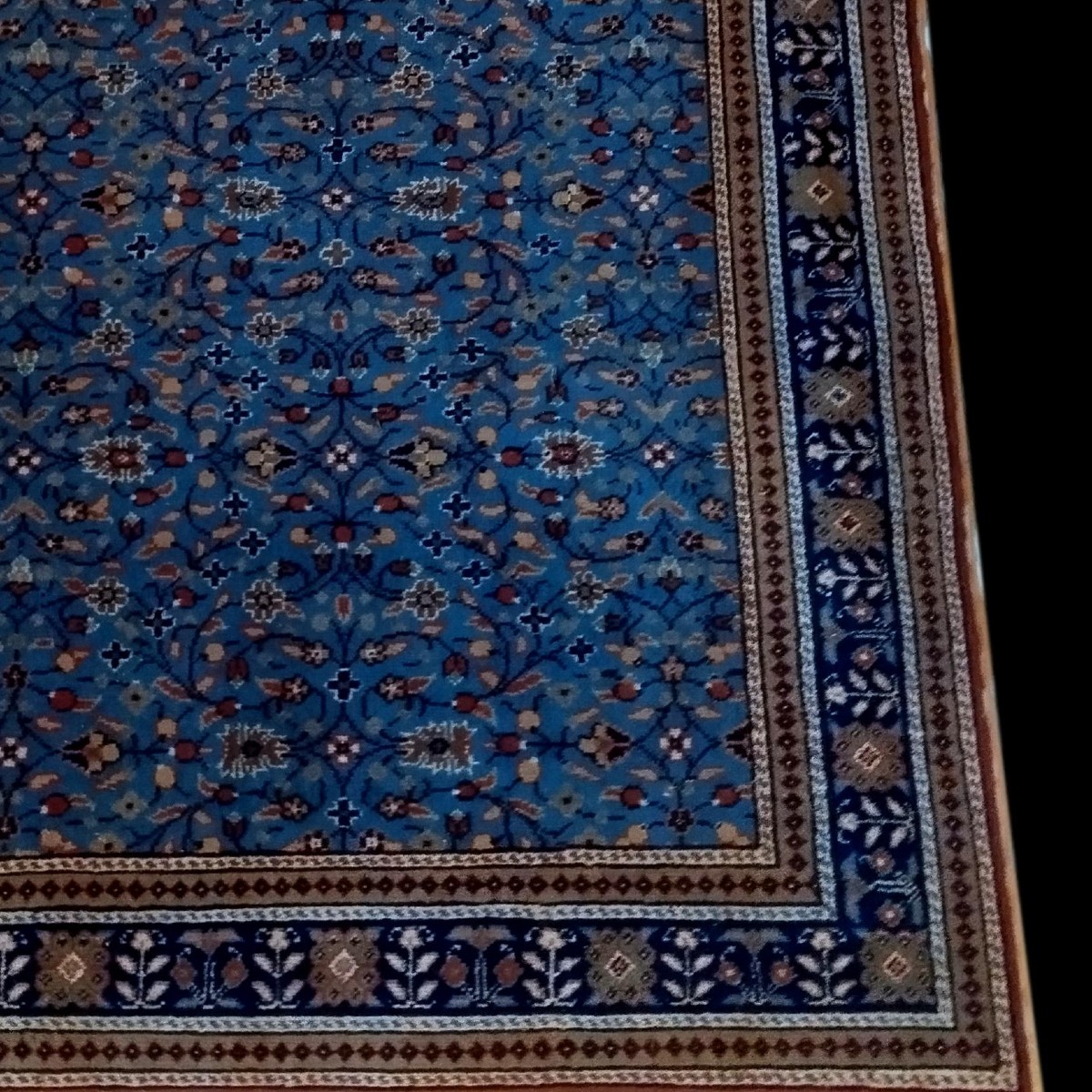 Tapis Kayseri floral bleu, 124 x 206 cm, laine nouée main en Turquie vers 1970,  très bon état-photo-4