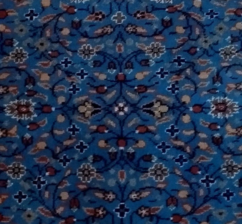 Tapis Kayseri floral bleu, 124 x 206 cm, laine nouée main en Turquie vers 1970,  très bon état-photo-6